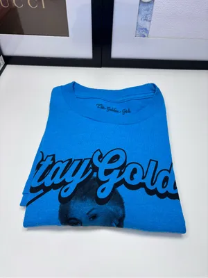 Stay Golden Short Sleeve Adult Tee Bright Royal Blue Black Graphic NWOT Size M thumbnail 7