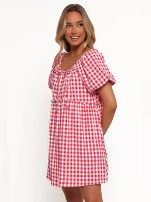 Petal + Pup Dorothea Gingham Mini Dress Red White Smocked Large thumbnail 3