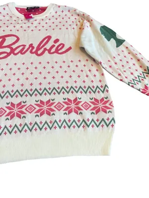 Mattel Barbie Pullover Stretchy Sweater Crew Neck Pony Tail Pink Size Small NWT thumbnail 6