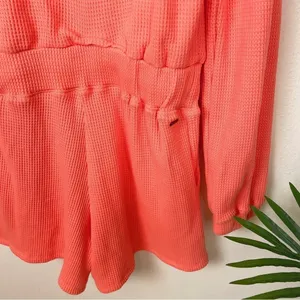 n:philanthropy Juliette Waffle Hooded Casual Summer Romper in Coral Loungewear thumbnail 6