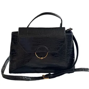 ASOS Black Croc Embossed Top Handle Crossbody Bag Gold D-Ring Satchel thumbnail 3