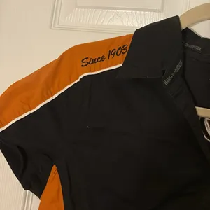 Harley Davidson Black and Orange Short Sleeved Button Up Shirt Size Large thumbnail 3