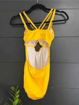 KELLE Sunshine 2 Piece Stoned Dance Costume Bright Yellow Adult Sz S EUC thumbnail 4