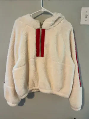 bp Cream Sherpa Hoodie with Red Stripe Accents thumbnail 1