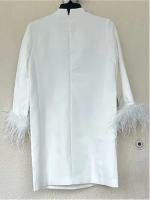 New Tuckernuck Women White Feather Cuff Shift Ellie Mini Dress S Wedding Bridal thumbnail 6