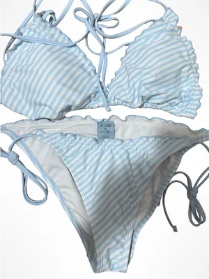 Shade & Shore Light Blue Striped Tie Bikini thumbnail 3