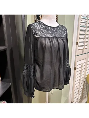 For Love & Lemons Black Lace & Sheer Long Sleeve Blouse – Size XS thumbnail 3