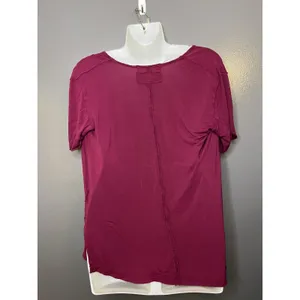 We The Free Shirt Womens Small Red Scoop Neck Short Sleeve Relaxed Asym Hem Top thumbnail 5