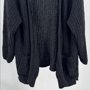 POL Black Open-Knit Women's Cardigan M oversized neutral capsule open front thumbnail 7