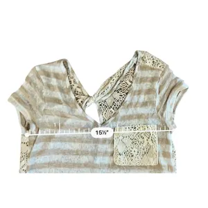 Moa Moa Cream‎ Tan Stripe Feminine Lacy Twist Cap Sleeve Top sz Small thumbnail 5