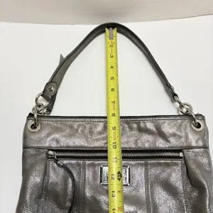 Coach Poppy Metallic Silver Leather Shoulder Bag Purse Logo Vtg Y2K thumbnail 14