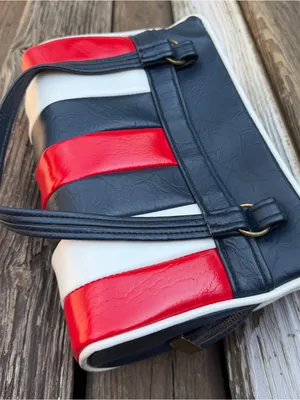 Vintage 70s Becky’s Red White Navy Striped Boxy Satchel Handbag Purse Mod thumbnail 2