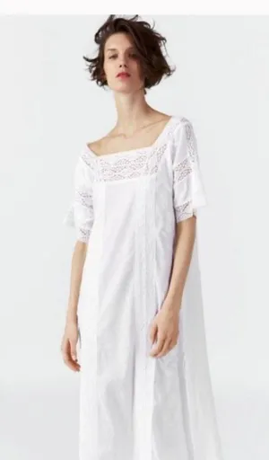 Zara White Embroidered Lace Trim Dress with Side Vents thumbnail 5