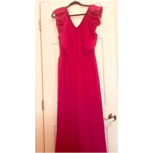 Banana Republic Ruffle Maxi Dress Pink Size Large thumbnail 2