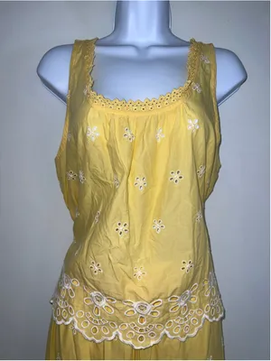 Old Navy Yellow White Eyelet Maxi Set L TALL thumbnail 2