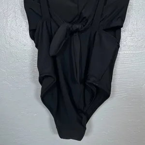 Aerie Women M Black Layered One Piece Swimsuit Bandeau Deep V-Neck Full Coverage thumbnail 6