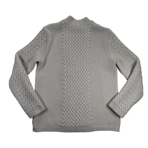Geiger Cream Wool Cable Knit Mock Neck Sweater Basketweave White Austrian thumbnail 5