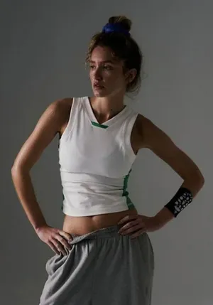 NWOT Free People MOVEMENT Powerwalk Tank Green & White thumbnail 1