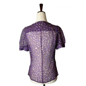 Bryan Bradley Shirt Women Small Purple‎ Leopard Print Silk Button Front Blouse thumbnail 3