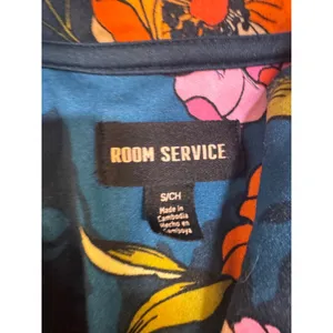 Room Service Womens Navy Floral Pajama Set Long Sleeve Button Down Small thumbnail 8