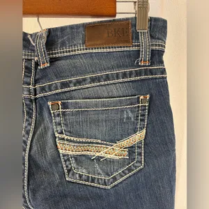 Women’s BKE STELLA Cropped Raw Hem Jeans‎ Sz 27 Fade Whisking Low Rise EUC thumbnail 5