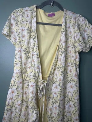 Francesca's Miami Floral Yellow Wrap Maxi Dress Cover Up Cottagecore Ruffle M thumbnail 2