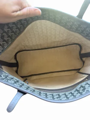 Tory Burch Gray & Black Textured Monogram Small Tote Bag Zip Top Logo Canvas thumbnail 6