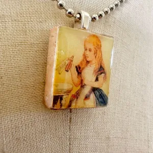 Alice in Wonderland drink me scrabble tile necklace thumbnail 4
