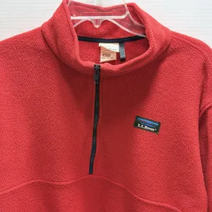 L.L. BEAN Woman Vintage Red Half Zipper Fleece Sweatshirt Pockets Logo XL thumbnail 2