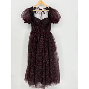 Heart Print Tulle Corset‎ Midi Dress Small Black Red Goth Coquette Prom Formal thumbnail 5