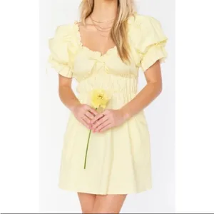 Show Me Your Mumu Sunshine Yellow Puff Sleeve Leigh Mini Dress Small NEW thumbnail 2