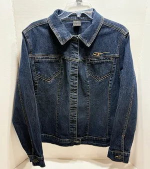 FUBU Denim Jacket Womens 2X Blue Indigo Jean Y2K Chic Urban Trucker Streetwear thumbnail 1