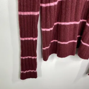 Madewell Evercrest Turtleneck Sweater 1X Burgundy Pink Stripe Ribbed Cozy‎ Plus thumbnail 4