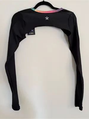 Black Long-Sleeve Bolero Shrug with Rainbow Trim thumbnail 3