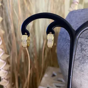 Micro Pave 14K CZ Sterling Silver Gold Hoop Earrings thumbnail 4