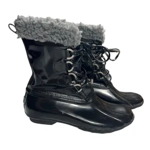 Sperry Top-Sider Saltwater Black Patent Duck Boots Womens 8.5 Snow Rain EUC thumbnail 1