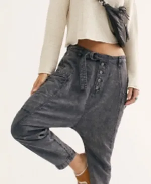 Free People Desert Daze Harem Pants Washed Denim Button Fly Cargo Size 4 thumbnail 1