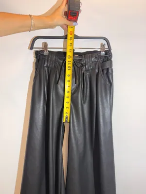 Free People Julien Black High Rise Wide Leg Vegan Leather Pants Drawstring XS thumbnail 8