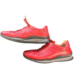 Prada Vintage Red Leather Sneakers Women’s Size 38 Italy Designer Low Top REPAIR thumbnail 5