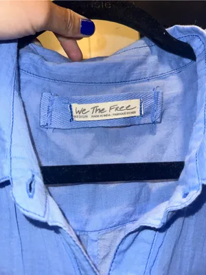 Free People We The Free Float Away Cotton Button-Up Shirt- Blue $78 MSRP thumbnail 8