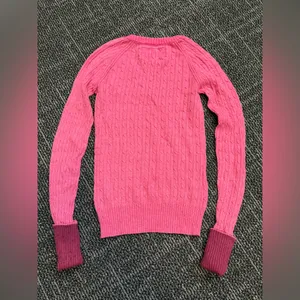 Y2K American Eagle Womens Sweater Small Pink Cable Knit V Neck Preppy thumbnail 5