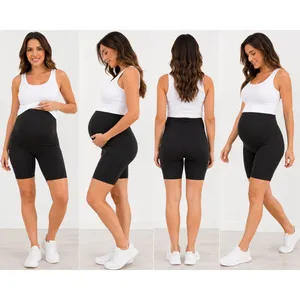 Maternity Biker Shorts Women's XL Black High Waist Full Panel Stretch Athletic thumbnail 7