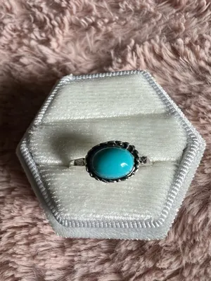 Gorgeous Stainless Steel Silver Faux Turquoise Ring Size 7 thumbnail 1