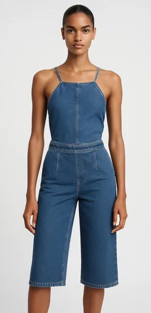 ASOS Women's Blue Sleeveless Lace Up Back Wide Leg Capri Denim Jean Jumpsuit 2 thumbnail 1