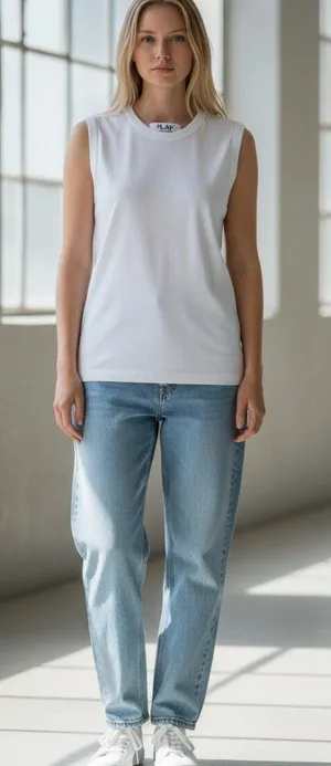 Comme des Garcons PLAY White Sleeveless Knit Tank Top Designer Size M thumbnail 1