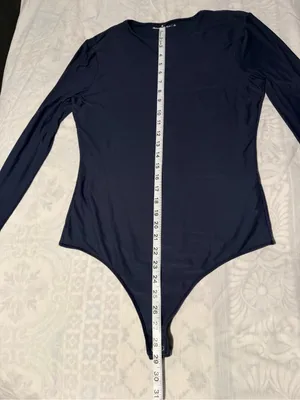 Abercrombie & Fitch navy blue Long-Sleeve Crewneck thong Bodysuit size L thumbnail 9