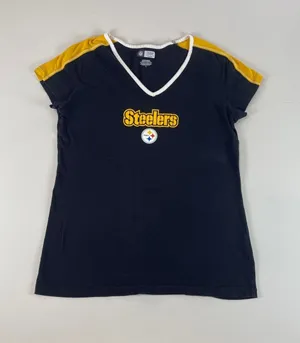 NFL Team Apparel Steelers Black Cotton Tee Shirt Womens Size L thumbnail 1
