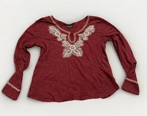 Shyanne Blouse Top Long Sleeve Peasant Boho Western Cowgirl Embroidered Rodeo XL thumbnail 1