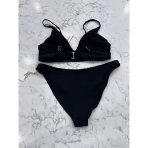 NWT Quince Black Italian V Neck Bikini Top & Low Rise Bottom Set Size Small thumbnail 2