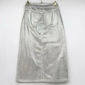 Abercrombie & Fitch Silver Metallic Denim Midi Skirt High Rise Chic Boho Size 26 thumbnail 2